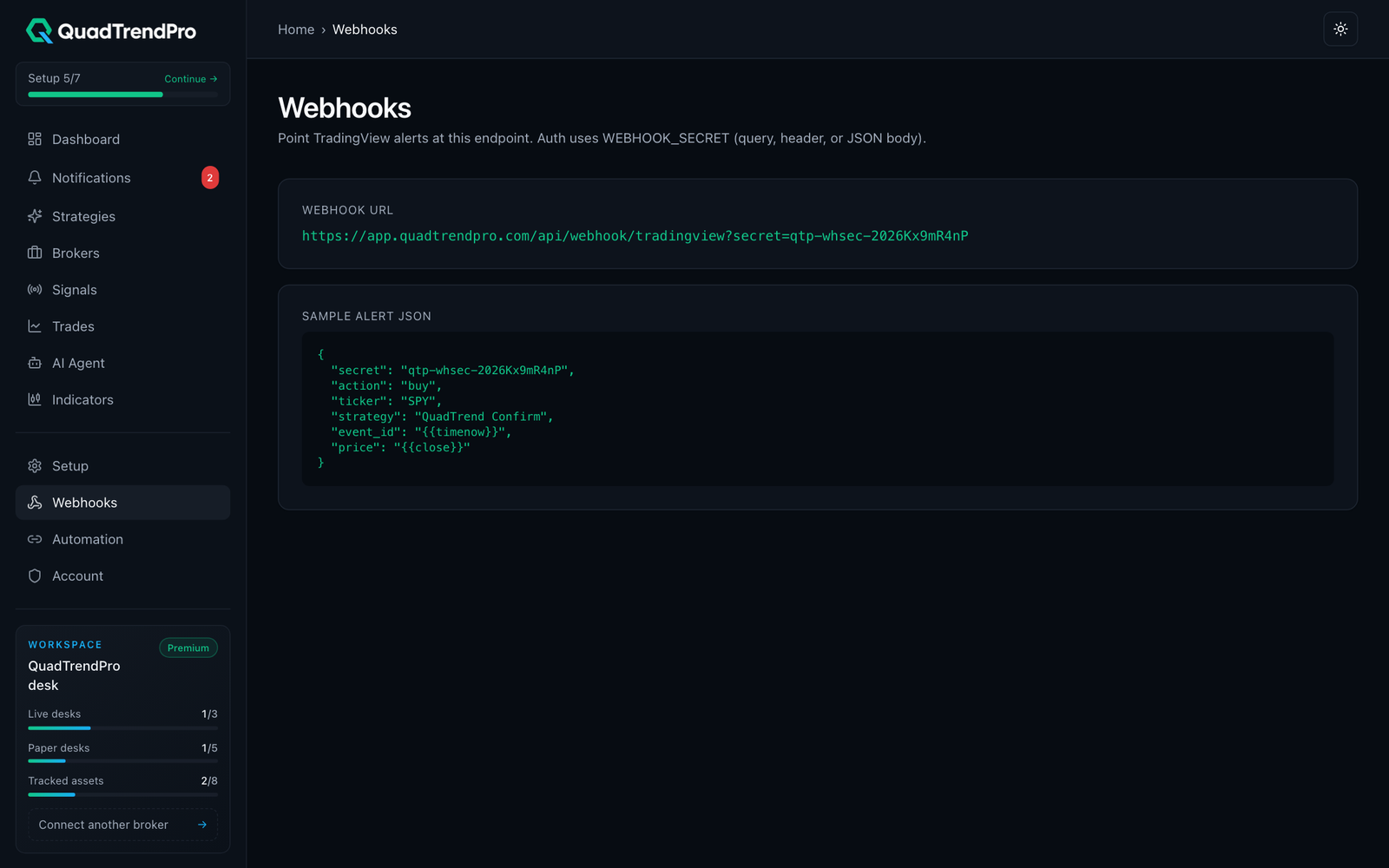 Wire alerts to secure webhooks